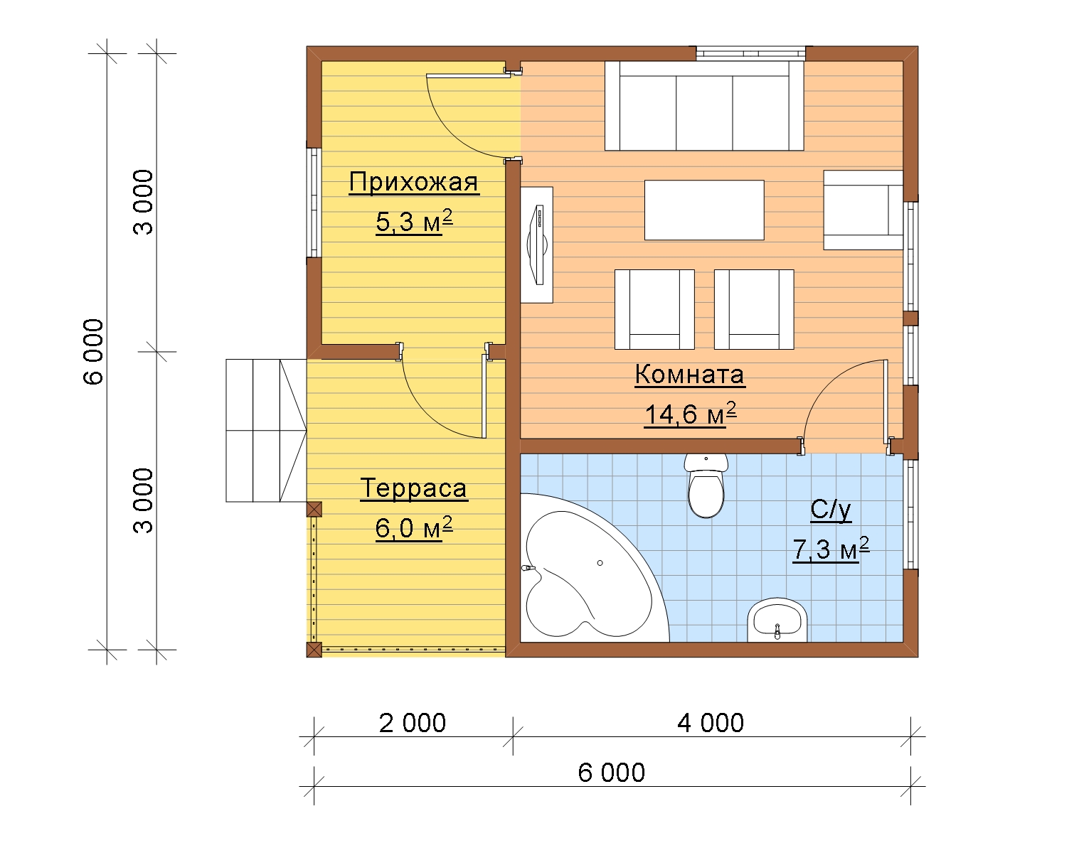 Дачный каркасный домик 6х6 планировка